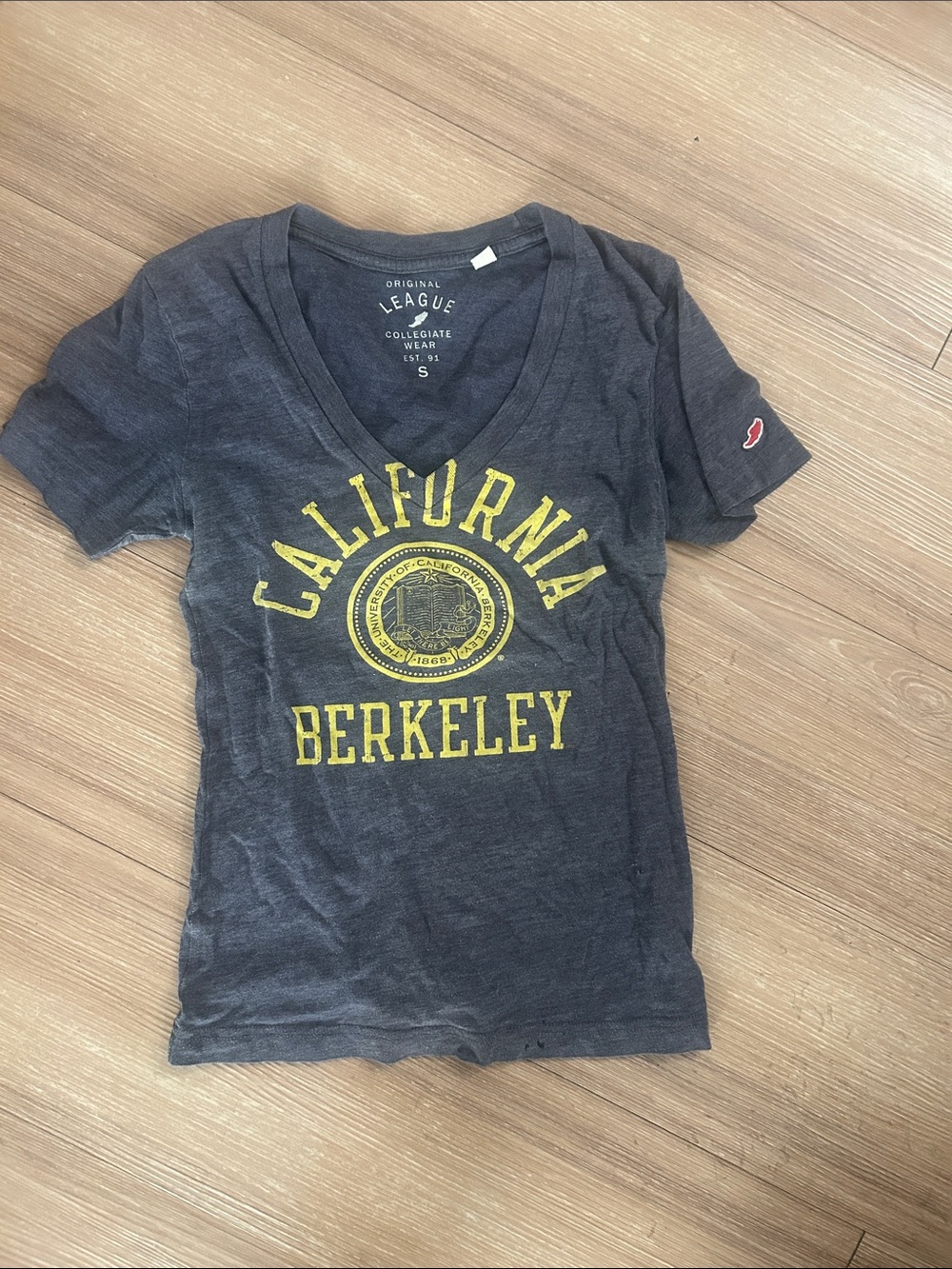 California Berkeley Navy V-Neck Tee with Yellow Graphic